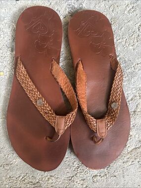 Roxy Women's Braided Leather Sandals - Brown est size 7.5-8